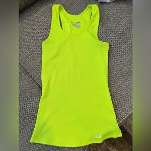 “Under Armour” ELECTRIC LIME GREEN athletic tank top; MEDIUM, HEAT GEAR; fitted